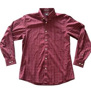 Eddie Bauer Men's Size M Red Check Button Up Long Sleeve Wrinkle Free Relaxed